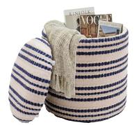 FineBuy Pouf Rond 40 cm Coton Beige, Bohème Rangement