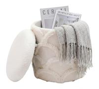 FineBuy Pouf Rond 40 cm Teddy Tissu Blanc avec Rangement