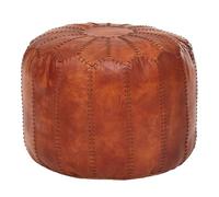 FineBuy Pouf Rond 52x52x40 cm Cuir Véritable Marron, Pouf | pouf rembourré oriental avec visible coutures, ottomane pour le salon, repose-pieds fait main