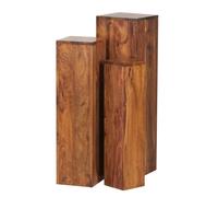 FineBuy Table d'Appoint Lot de 3 Bois Massif Sheesham, Table Colonne