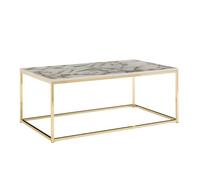 FineBuy Table Basse 100x60x40 cm Blanche Effet Marbre Structure Dorée