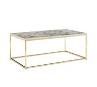 FineBuy Table Basse 100x60x40 cm Blanche Effet Marbre, Structure Dorée | rectangulaire table de salon facile d'entretien, bout de canapé avec bonne stabilité, table lounge pour déco