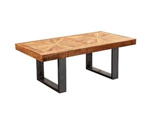 FineBuy Table Basse 105x55x40 cm Bois Massif Manguier avec Motif Étoile | rectangulaire table de salon avec structure en métal, bout de canapé en bois véritable, rustique, pièce unique faite main