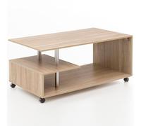 FineBuy Table Basse 105x60x48,5 cm Pivotant à roulettes, Table de Salon | bout de canapé avec 2 spacieux surfaces de rangement, orientable plateau, table lounge bois, table à café avec rangement