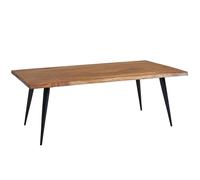 FineBuy Table Basse 110 cm Bois Massif Sheesham Bord Naturel, Pieds Métal