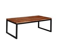 FineBuy Table Basse 110x60x40 cm Bois Massif Sheesham, Patins en Métal | rectangulaire table de salon industriel, bout de canapé en bois véritable, fait main, chaque pièce est unique