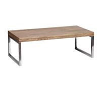 FineBuy Table Basse 120x60x40 cm Bois Massif Acacia, Chromé Pieds Luge