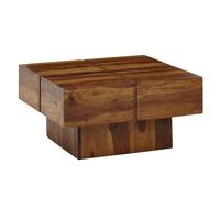 FineBuy Table Basse 57,5x57,5x30 cm Bois Massif Sheesham Carrée | table plat de salon avec veinure remarquable, petit bout de canapé en bois véritable, pièce unique faite main