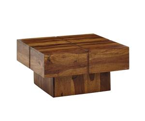FineBuy Table Basse 57,5x57,5x30 cm Bois Massif Sheesham Carrée | table plat de salon avec veinure remarquable, petit bout de canapé en bois véritable, pièce unique faite main