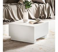 FineBuy Table Basse MONOBLOC 60x60x35 cm Blanche Brillante, Cube | table de salon cube carrée sur 2 pieds, bout de canapé avec place pour télécommande et déco