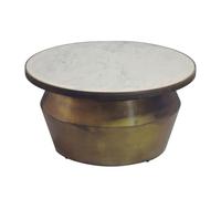 FineBuy Table Basse 60 x 60 x 31 cm Marbre Métal Blanc Or Fait Main | table de salon ronde, table basse plate avec grand plateau, table à café élégante, surface de rangement stable devant le cana
