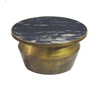 FineBuy Table Basse 60 x 60 x 31 cm Marbre Métal Noir Or Fait Main | table de salon ronde, table basse plate avec grand plateau, table à café élégante, rangement stable devant le canapé
