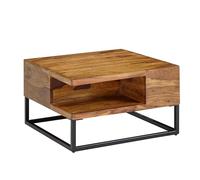 FineBuy Table Basse 60x60x34,5 cm Bois Massif Sheesham avec Rangement | table de salon carrée industriel avec structure en métal, bout de canapé en bois véritable, fait main