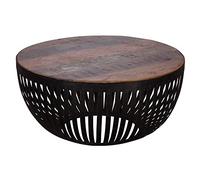 FineBuy Table basse 70 x 33 x 70 cm, en bois/métal, pour salon, club, salon, avec structure en métal, design rond, marron