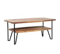 FineBuy Table Basse 90x50x40 cm Bois Massif Sheesham avec Rangement | rectangulaire table de salon industriel avec structure en métal, bout de canapé en bois véritable, fait main