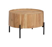 FineBuy Table Basse Acacia Massif Ronde 60 cm · Table de Salon en Forme de Tambour avec Pieds en métal Noir · Table Design Industriel Moderne Faite à la Main Marron
