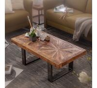 FineBuy Table Basse 105x55x40 cm Bois Massif Manguier avec Motif Étoile