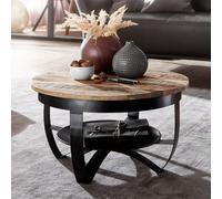 FineBuy Table Basse Ronde 60x60x34 cm Bois de manguier Massif Noir