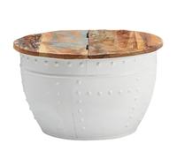 FineBuy Table Basse Bois Massif 60x36x60 cm Table d'appoint Table de salon Rond [Blanc]