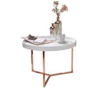 FineBuy Table Basse Bois / Métal ø 58,5cm Table d'appoint Table de salon Rond [Blanc / Cuivre]