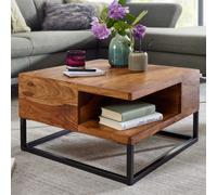 FineBuy Table Basse 60x60x34,5 cm Bois Massif Sheesham avec Rangement