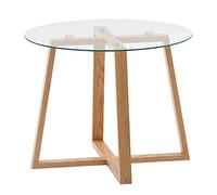 FineBuy Table Basse de Salon Chêne Bois Massif et Verre 58x58x47 cm Ronde | Petite Table de Canapé | Design Table d'appoint Style Moderne
