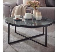 FineBuy Table Basse de Salon Effet Marbré 80x36x80 cm Table Canapé Moderne Ronde [Noir]