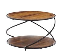 FineBuy Table Basse de Salon Sheesham Bois Massif et Métal 58x58x35 cm Ronde | Petite Table de Canapé avec Rangement Marron | Design Table d'appoint Style Moderne