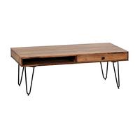 FineBuy Table basse en bois massif avec 2 tiroirs 120 x 60 x 40 cm