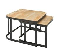 FineBuy Table Basse Lot de 2 60x60x40 cm Bois Massif Manguier Marron Clair | tables d'appoint au style industriel avec pieds noirs en métal, tables de salon en bois véritable, fait main