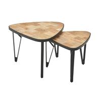 FineBuy Table Basse Lot de 2 60x60x45 cm Bois Massif Triangulaire | triangulaire bouts de canapé industriel avec pieds en métal, tables de salon en bois véritable, fait main