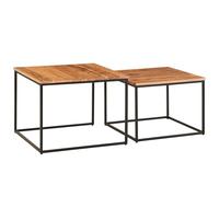 FineBuy Table Basse Lot de 2 Bois Massif Acacia Carrée, Tables Gigognes | tables d'appoint industriel avec noir structure en métal, tables de salon en bois véritable, fait main