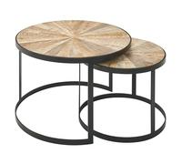 FineBuy Table Basse Lot de 2 Bois Massif Manguier Ronde Marron | bouts de canapé industriel avec pieds en métal, tables de salon en bois véritable en 2 tailles, fait main