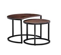 FineBuy Table Basse Lot de 2 Bois Massif Manguier Ronde Noire