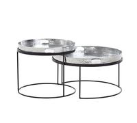 FineBuy Table Basse Lot de 2 Métal Argentée Plateau Amovible | tables plateau finition martelée, bout de canapé lot fait main, amovible plateau comme plateau de service utilisable