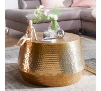FineBuy Table Basse Ronde 60x60x36 cm Métal Dorée, Martelé
