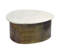 FineBuy Table basse Or 63cm avec plateau en marbre blanc - Table de salon en aluminium de forme organique - Table d'appoint en aluminium moderne - Table d'appoint design avec piètement métallique fait