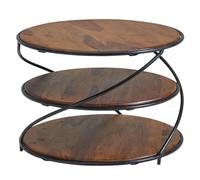 FineBuy Table Basse Ronde 58x58x40,5 cm Bois Massif Sheesham, 3 Étagères | table de salon avec exceptionnel piètement en bois et métal, bout de canapé fait main, pièce unique