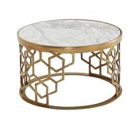 FineBuy Table Basse Ronde 60x60x30 cm Verre Métal Blanche, Bout de Canapé | table de salon avec transparent plateau, petit table à café, table d'appoint fait main, table en verre plate
