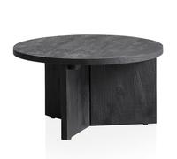 FineBuy Table Basse Ronde 60x60x33 cm Bois Massif Manguier Noire, Trépied | table de salon avec structuré surface, bout de canapé en bois véritable, fait main, chaque pièce est unique