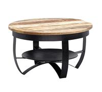 FineBuy Table Basse Ronde 60x60x34 cm Bois de manguier Massif Noir | petite table de salon industrielle avec piètement métallique, table basse en bois véritable, pièce unique faite à la main