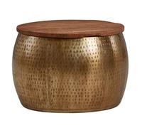 FineBuy Table Basse Ronde 60x60x40 cm Bois de manguier Massif Or, Rangement | Table de salon avec plateau amovible et compartiment de rangement, table basse en bois véritable, pièce unique faite à la mai