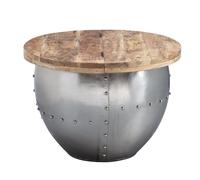 FineBuy Table Basse Ronde 60x60x43 cm Bois Massif Manguier Métal Rangement | table de salon au style industriel, bout de canapé en bois véritable, pièce unique faite main, table lounge avec compartiment