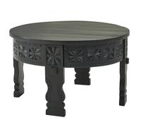 FineBuy Table Basse de Salon Bois Massif 60x36x60 cm Ronde Noir | Petite Table de Canapé | Design Table d'appoint Style Orientale