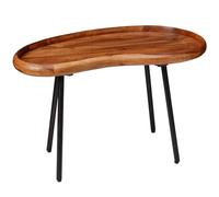 FineBuy Table Basse S Bois Massif Sheesham, Table Haricot Rétro | table de salon en forme haricot avec pieds en métal, petit bout de canapé en bois véritable, pièce unique faite main