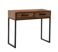 FineBuy Table Console Sheesham Bois Massif 90 x 76,5 x 35,5 cm Table d'ordinateur | Moderne Table de Bureau avec Tiroirs | Table du Couloir avec des Jambes en métal