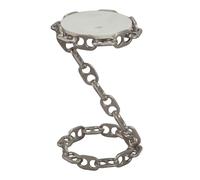 FineBuy Table d'appoint 31 x 31 x 51 cm Marbre Métal Argent Fait Main | table basse ronde avec piètement chaîne, petite table de salon, table d'appoint décorative, table d'appoint stable pour boiss