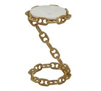 FineBuy Table d'appoint 31 x 31 x 51 cm Marbre Métal Or Faite Main | table basse ronde piètement chaîne, petite table de salon, table d'appoint décorative, table stable pour boissons