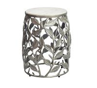 FineBuy Table d'appoint 40cm Argent avec Plateau en marbre Blanc - Petite Table Basse Ronde - Table de canapé Alu Moderne - Table de Salon Aluminium - Table Design piètement métallique Fait Main