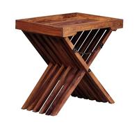 FineBuy Table d'appoint 60x40x57 cm Bois Massif Sheesham, Table Pliante | table plateau avec amovible plateau de service, pliable piètement, table basse au style campagne, fait main